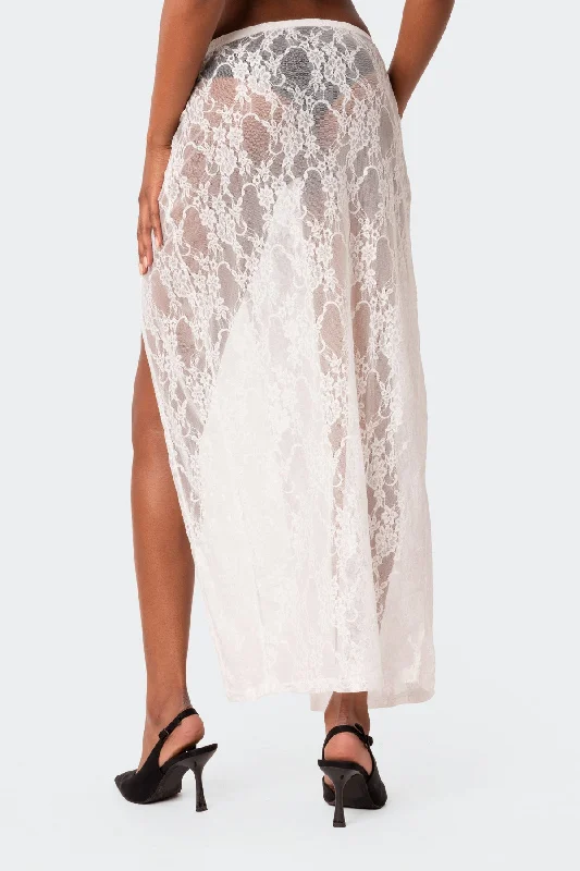 Aura Low Rise Sheer Lace Maxi Skirt