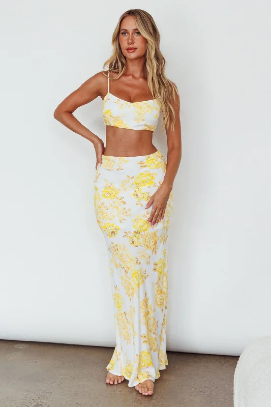 The Moment Cami Strap Crop Top Floral Yellow