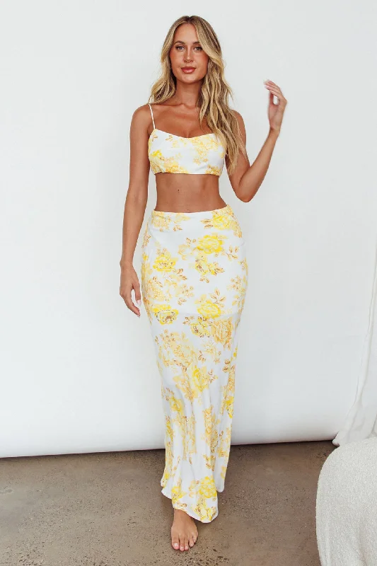 The Moment Cami Strap Crop Top Floral Yellow