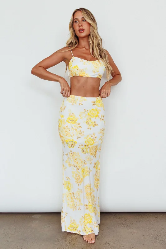 The Moment Cami Strap Crop Top Floral Yellow