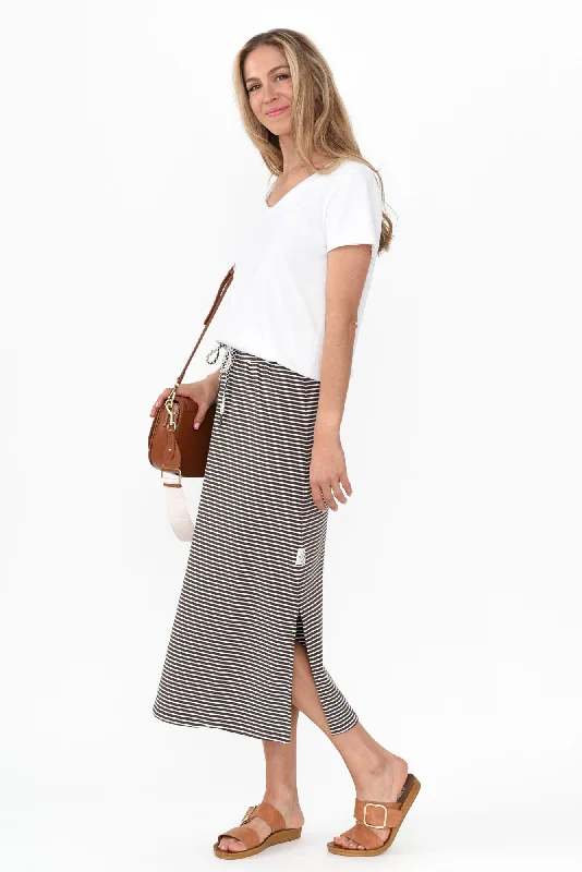 Travel Chocolate Stripe Cotton Maxi Skirt