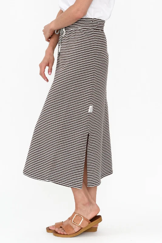 Travel Chocolate Stripe Cotton Maxi Skirt