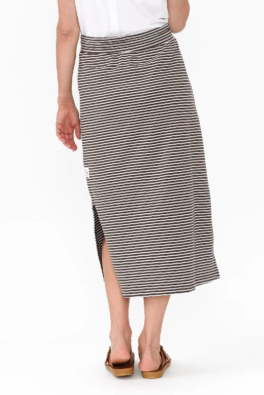 Travel Chocolate Stripe Cotton Maxi Skirt