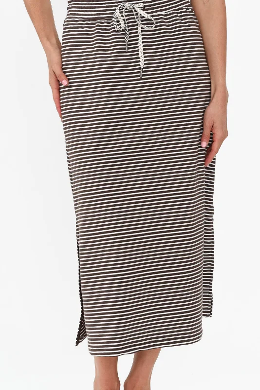 Travel Chocolate Stripe Cotton Maxi Skirt