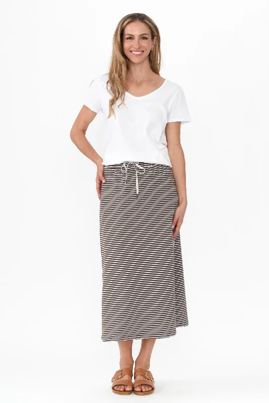 Travel Chocolate Stripe Cotton Maxi Skirt