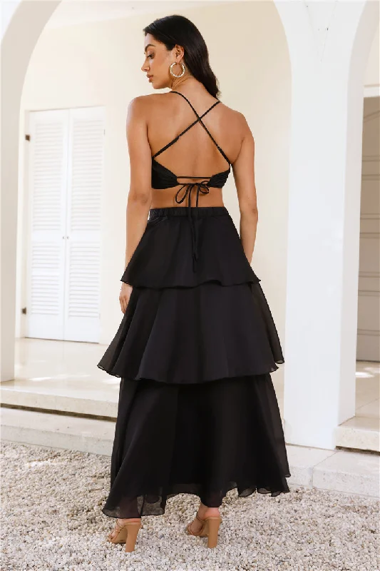 Two Becomes One Frill Maxi Skirt Black