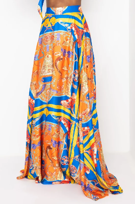 UNAPOLOGETIC PERIODT SATIN MAXI SKIRT ORANGE MULTI