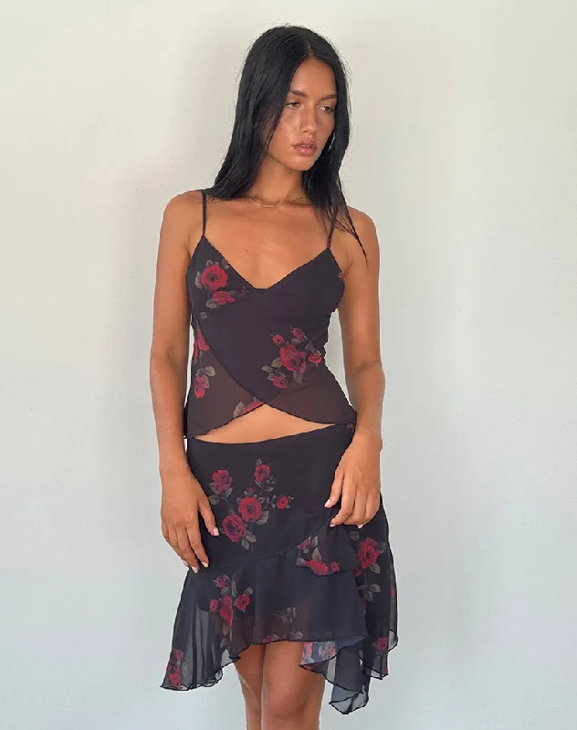 Winona Mini Skirt in Vintage Roses Black