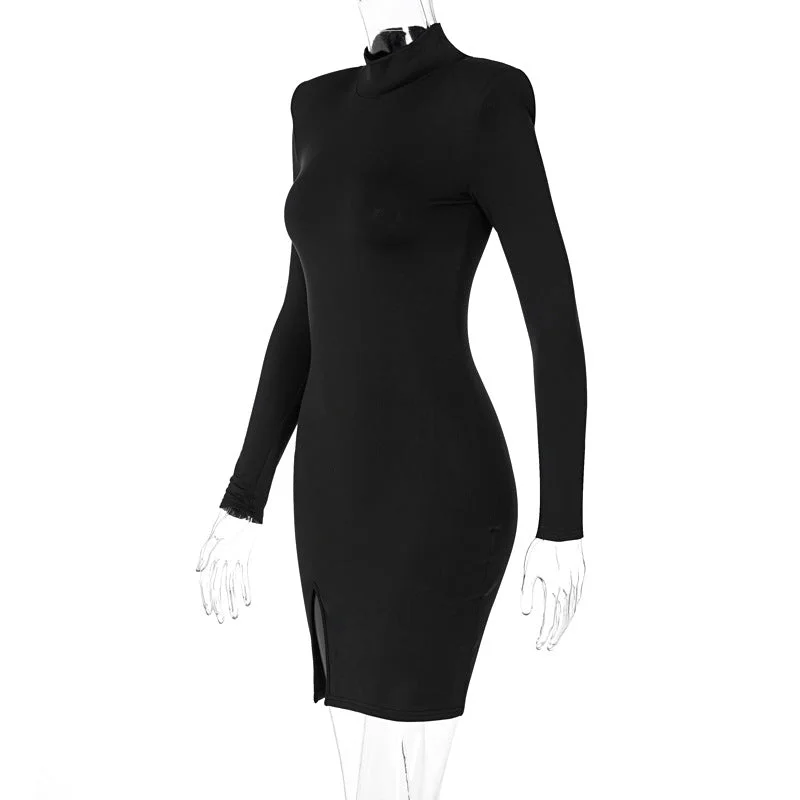 Women's Sleeve High Collar Temperament Fashion Sexy Slit Dresses