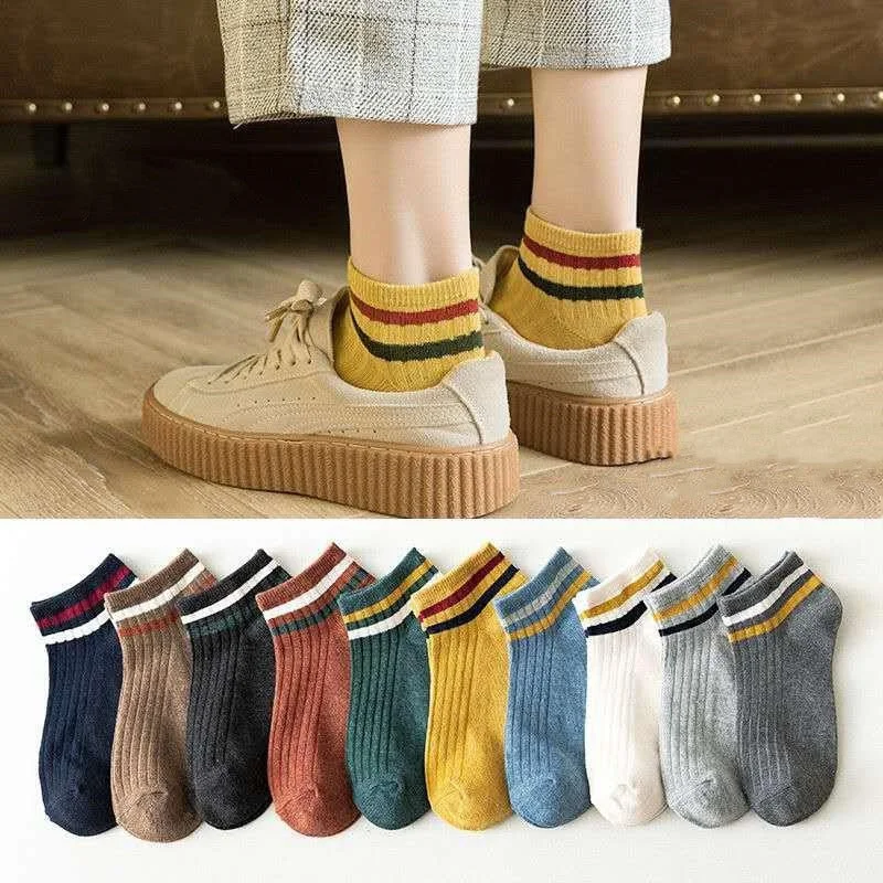 10 pairs Embroidered Breathable Cute Stripe Colorful Low Cut Ankle Socks Set SK-90