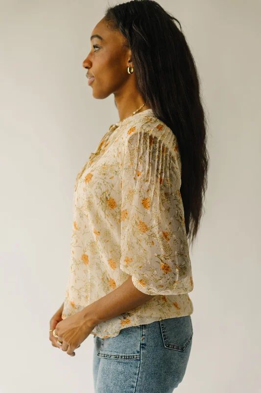 The Lockport Balloon Sleeve Blouse in Cream Multi