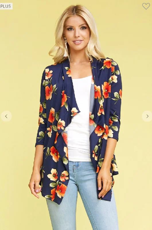 3/4 Sleeve Draped Cardigan - 2 Colors