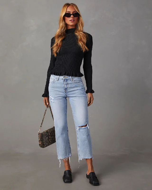 Bevelle Mock Neck Ruffle Hem Sweater