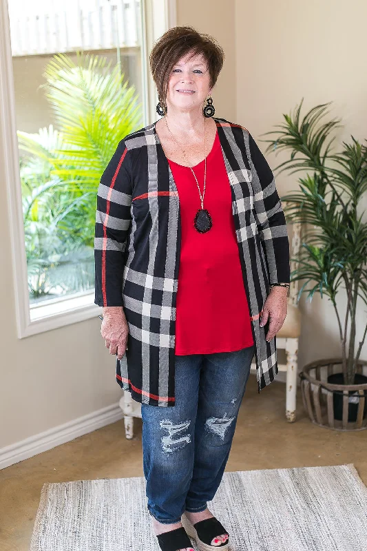 All Eyes On You Large Plaid Cardigan in Black