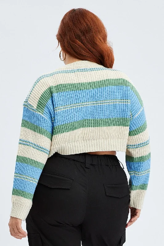 Blue Stripe Knit Jumper Long Sleeve Crop