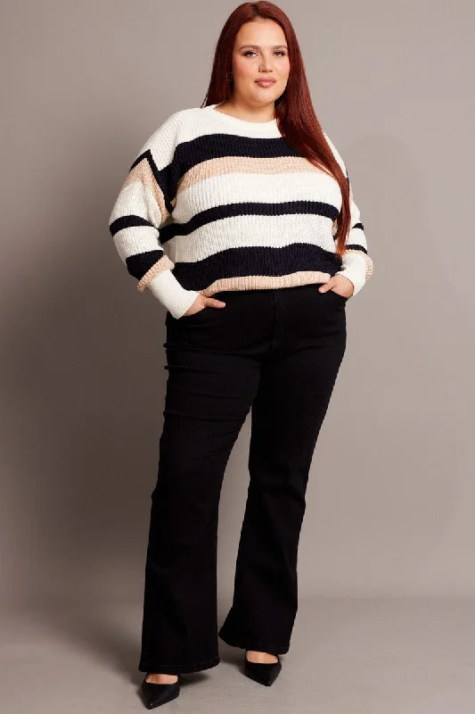 Blue Stripe Knit Jumper Long Sleeve Round Neck