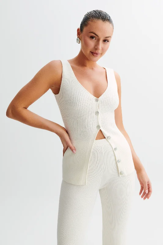 Calypso Knit Longline Vest - Ivory