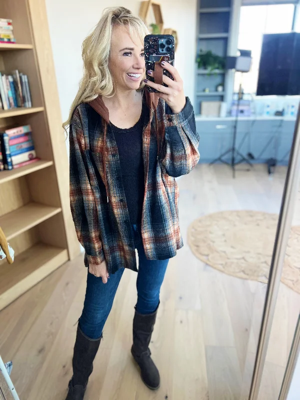 Heartfelt Plaid Hooded Top in Black and Pecan