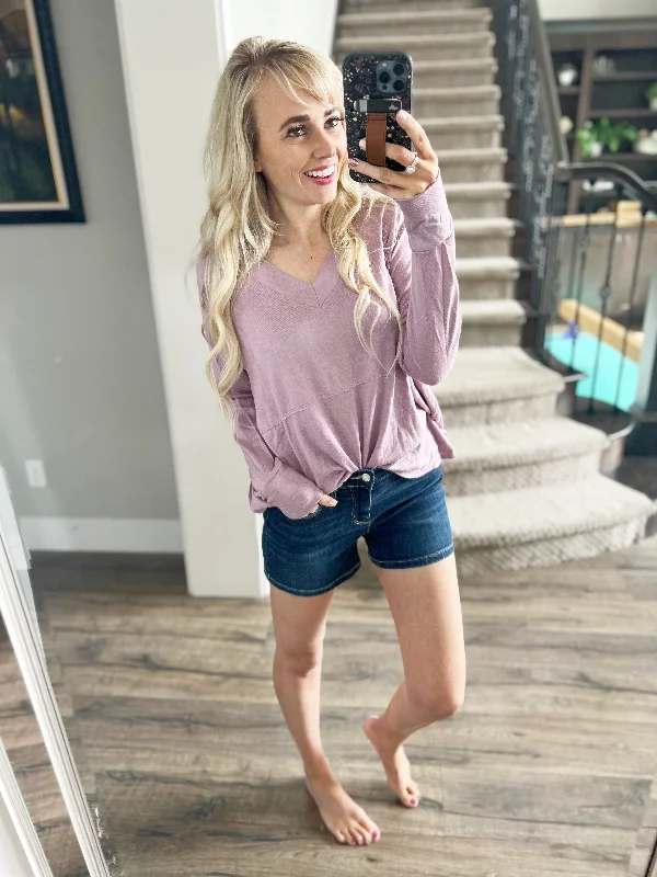 Make Me A Winner V-Neck Long Sleeve in Lavender