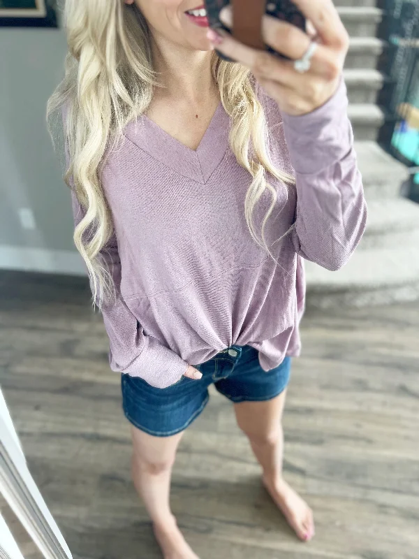 Make Me A Winner V-Neck Long Sleeve in Lavender