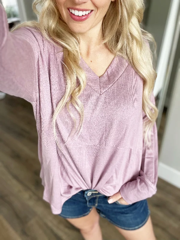 Make Me A Winner V-Neck Long Sleeve in Lavender