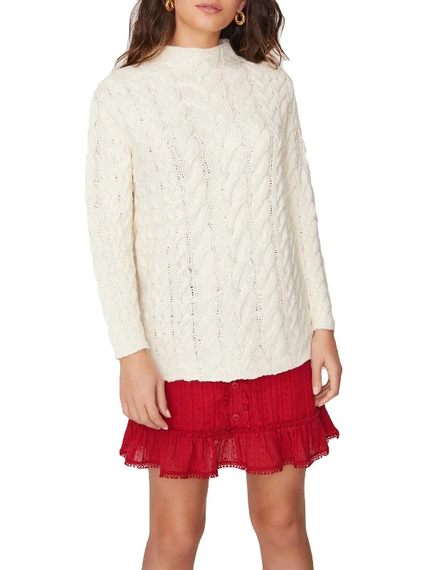 Cotton Wood Womens Open Stitch Cable Knit Funnel-Neck Sweater