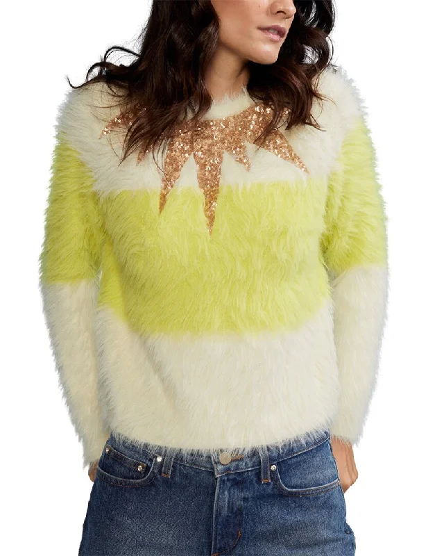 Cynthia Rowley Fuzzy Stripe Sequin Wool-Blend Sweater