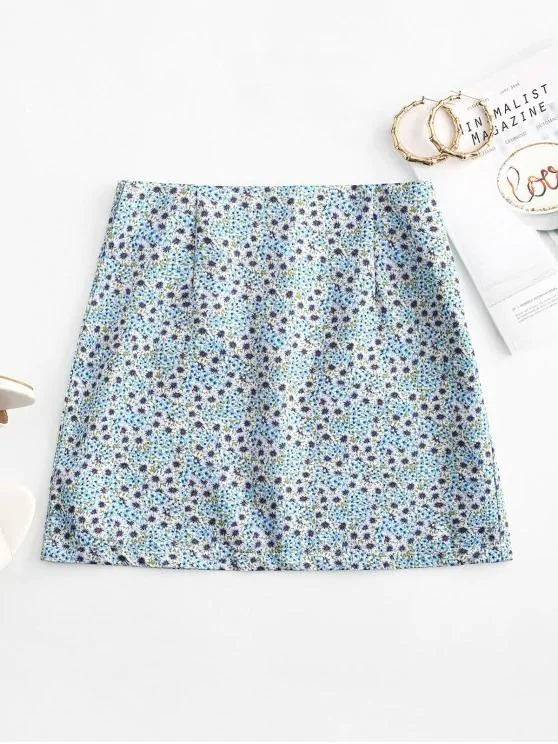 Ditsy Print A Line Skirt