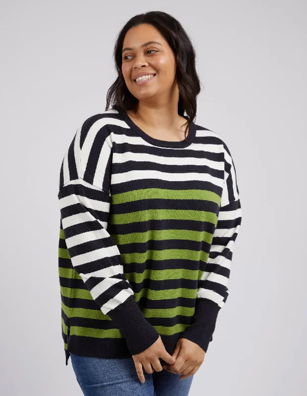 Elm Lexi Stripe Knit Green Navy Stripe