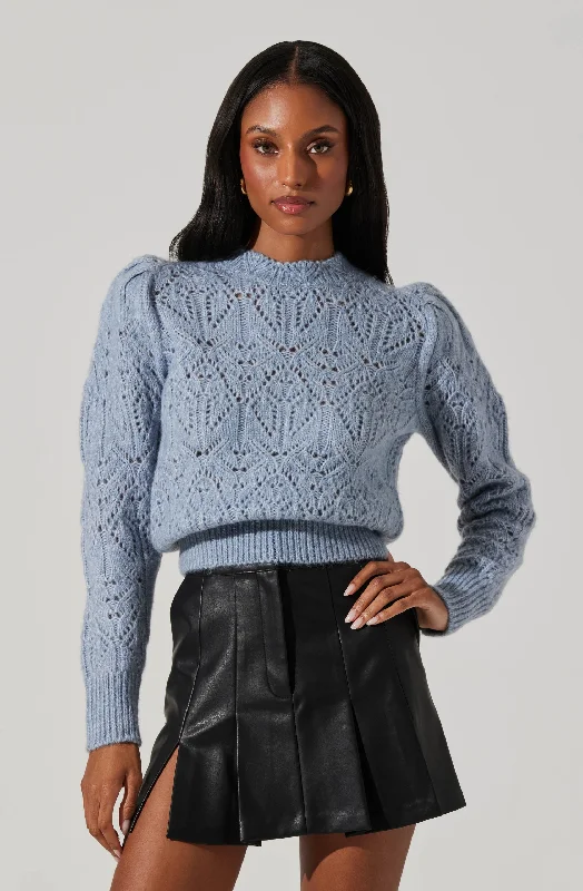 Evy Pointelle Puff Sleeve Sweater