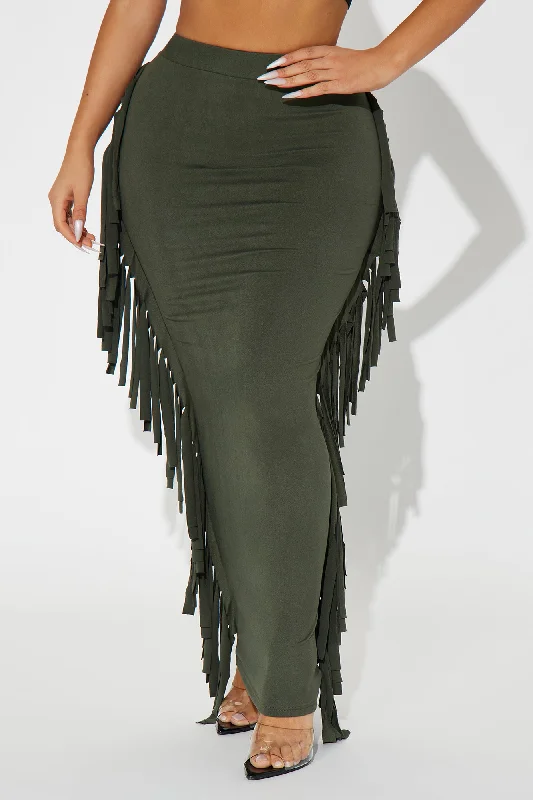 Going Places Fringe Maxi Skirt - Olive