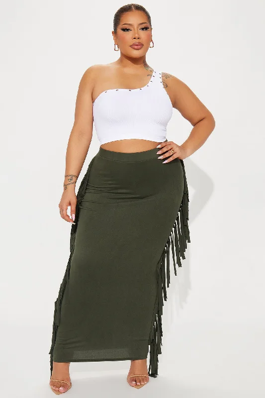 Going Places Fringe Maxi Skirt - Olive