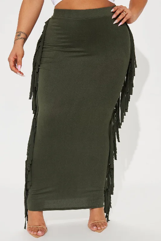 Going Places Fringe Maxi Skirt - Olive