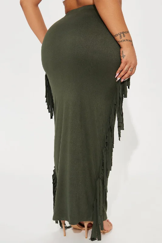 Going Places Fringe Maxi Skirt - Olive