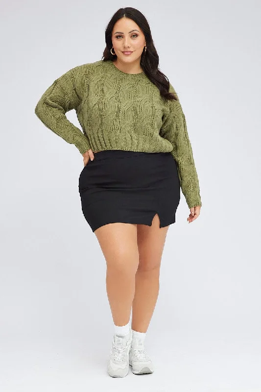 Green Cable Knit Jumper Long Sleeve