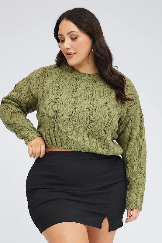 Green Cable Knit Jumper Long Sleeve