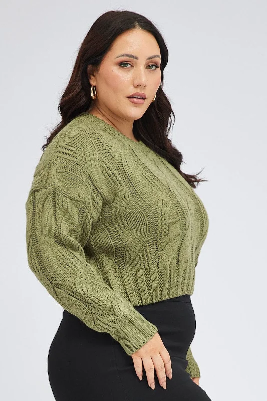 Green Cable Knit Jumper Long Sleeve