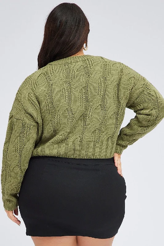 Green Cable Knit Jumper Long Sleeve