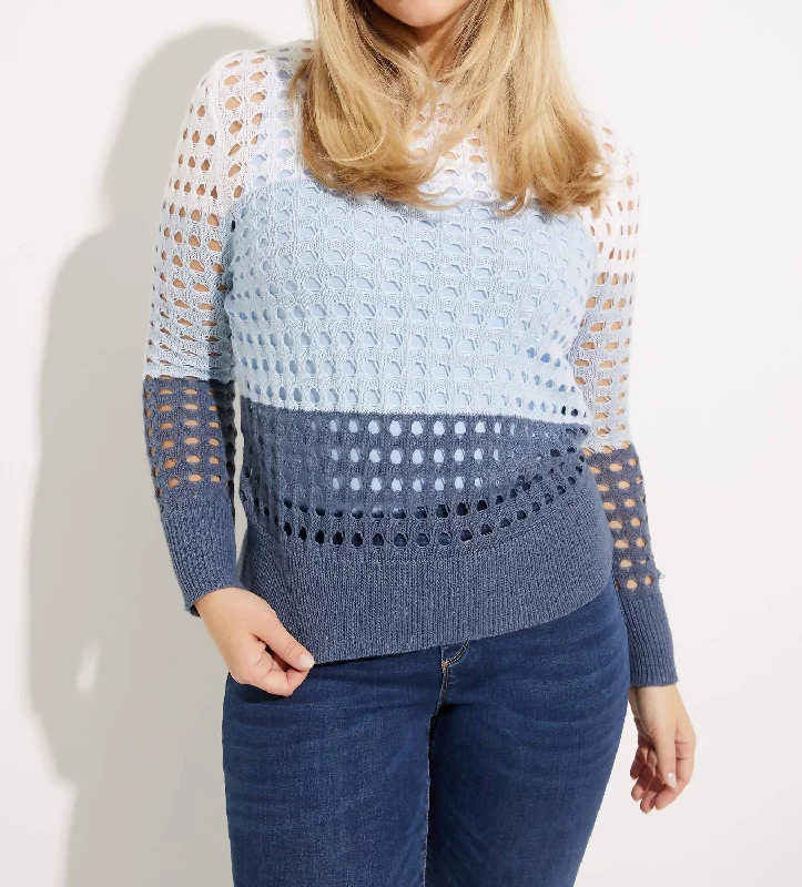 Long Sleeve Fishnet Sweater In Blue