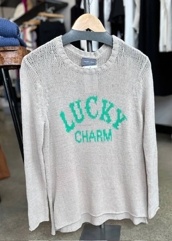 Lucky Charm Crew In Khaki/seagreen