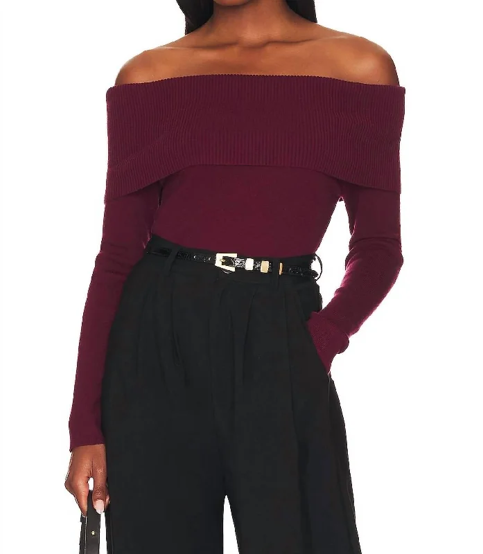 Lyla Off Shoulder Sweater In Burgundy