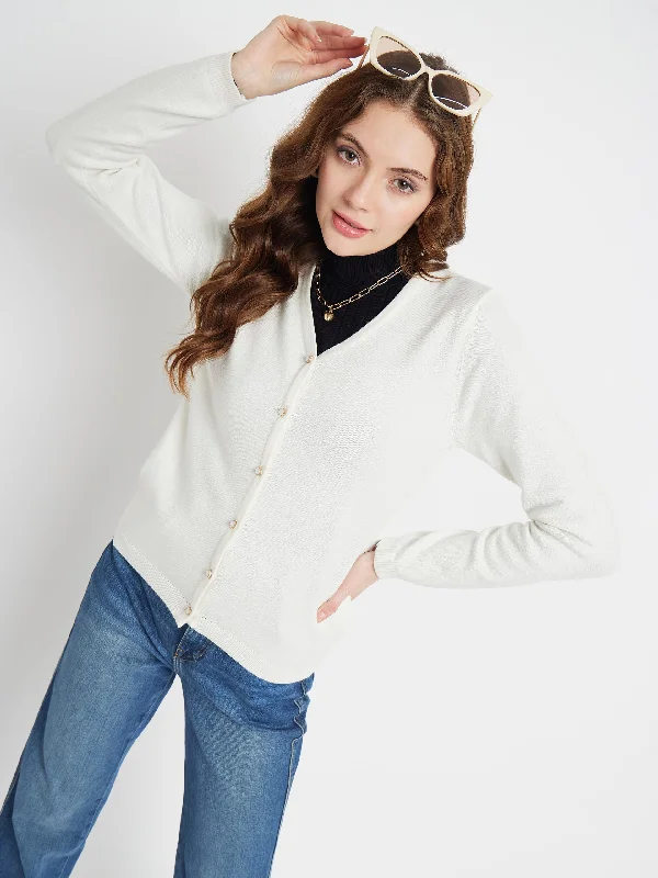 Madame V-Neck Off-White Cardigan