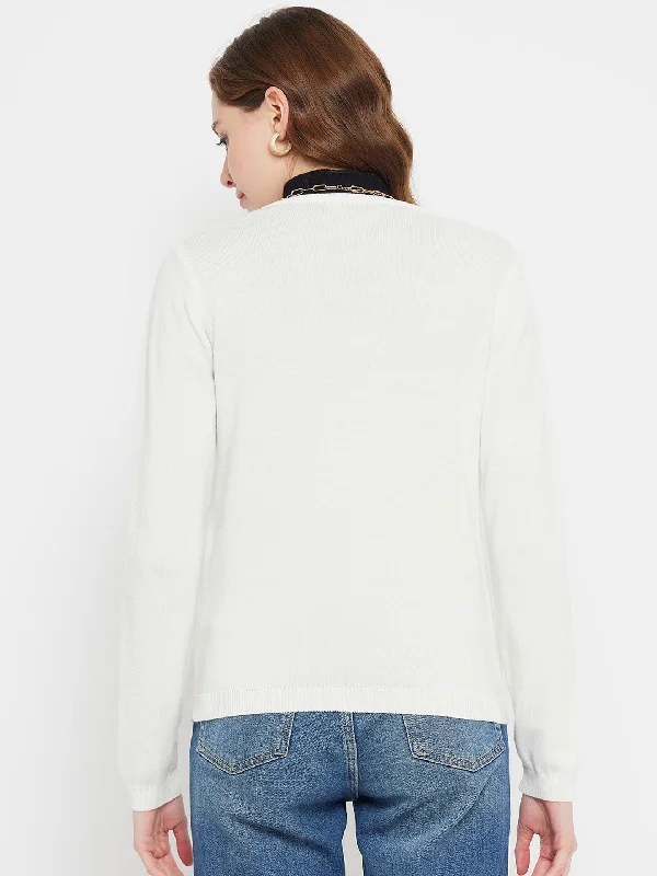 Madame V-Neck Off-White Cardigan