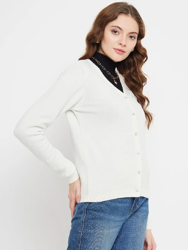 Madame V-Neck Off-White Cardigan