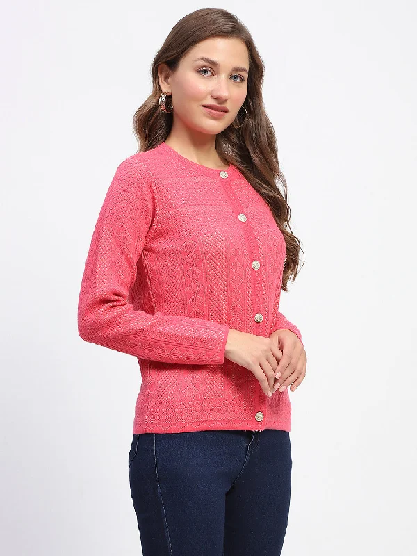 Madame Self-Designed Crew Neck Button Down Coral Cardigan