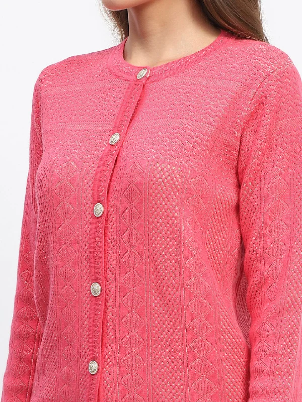 Madame Self-Designed Crew Neck Button Down Coral Cardigan