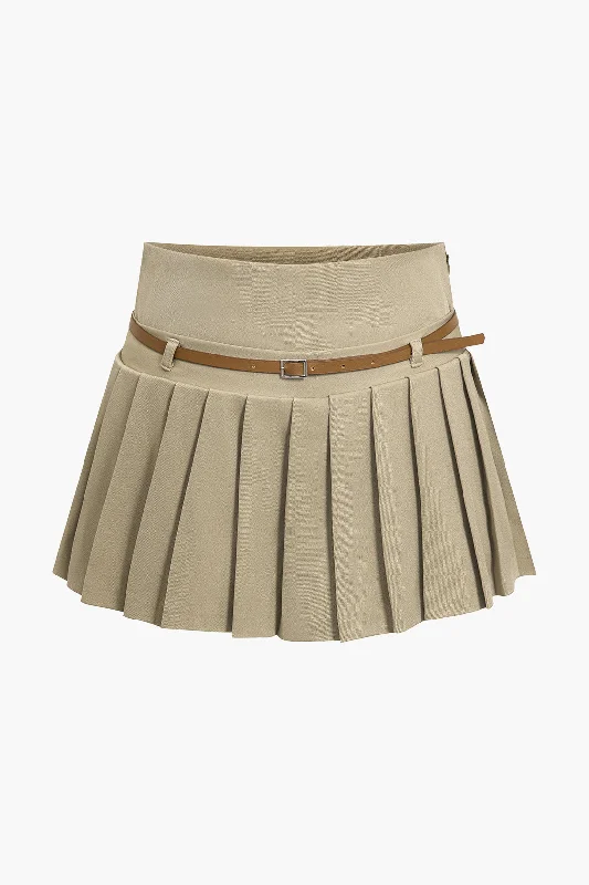 Pleated Mini Skirt With Belt