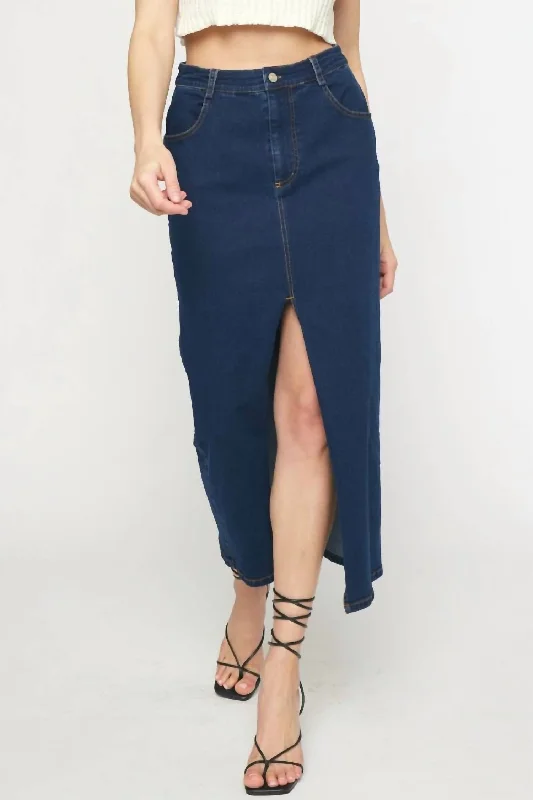 Mid Length Denim Skirt In Dark Wash