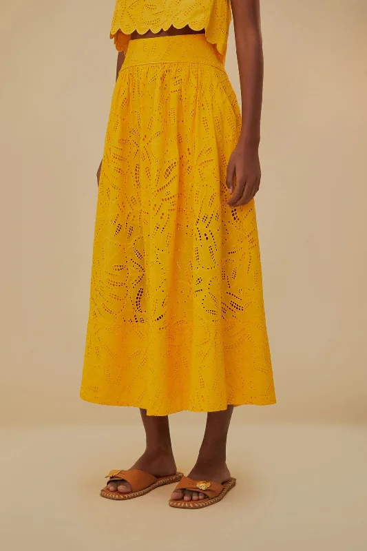 Yellow Monstera Eyelet Maxi Skirt