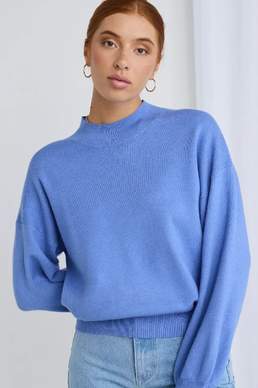 Wish French Blue Funnel Neck Fine Knit Jumper